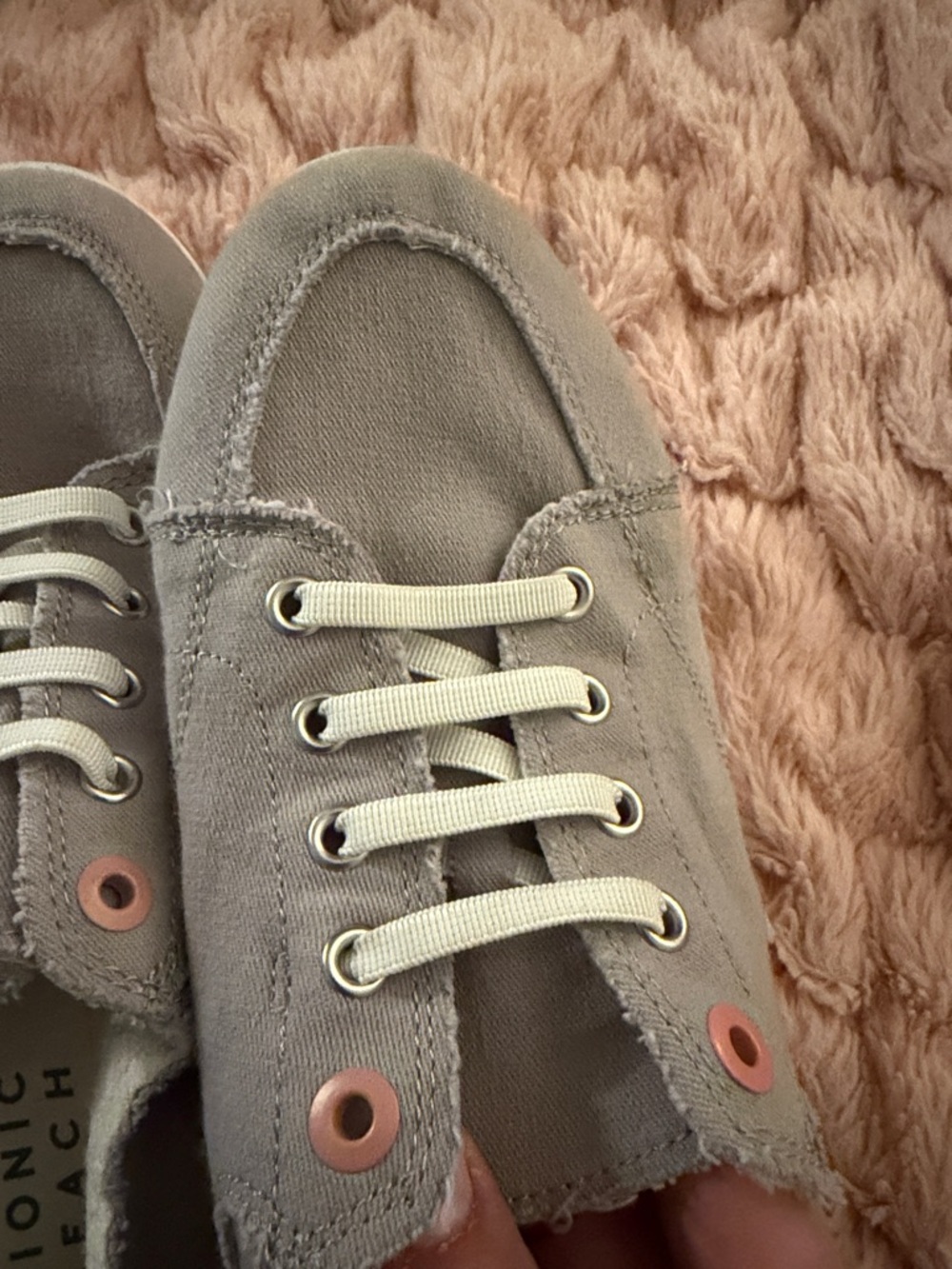 Vionic Beach Slip-On Canvas Sneakers in Gray with Pink Eyelets - Picture 7 of 11
